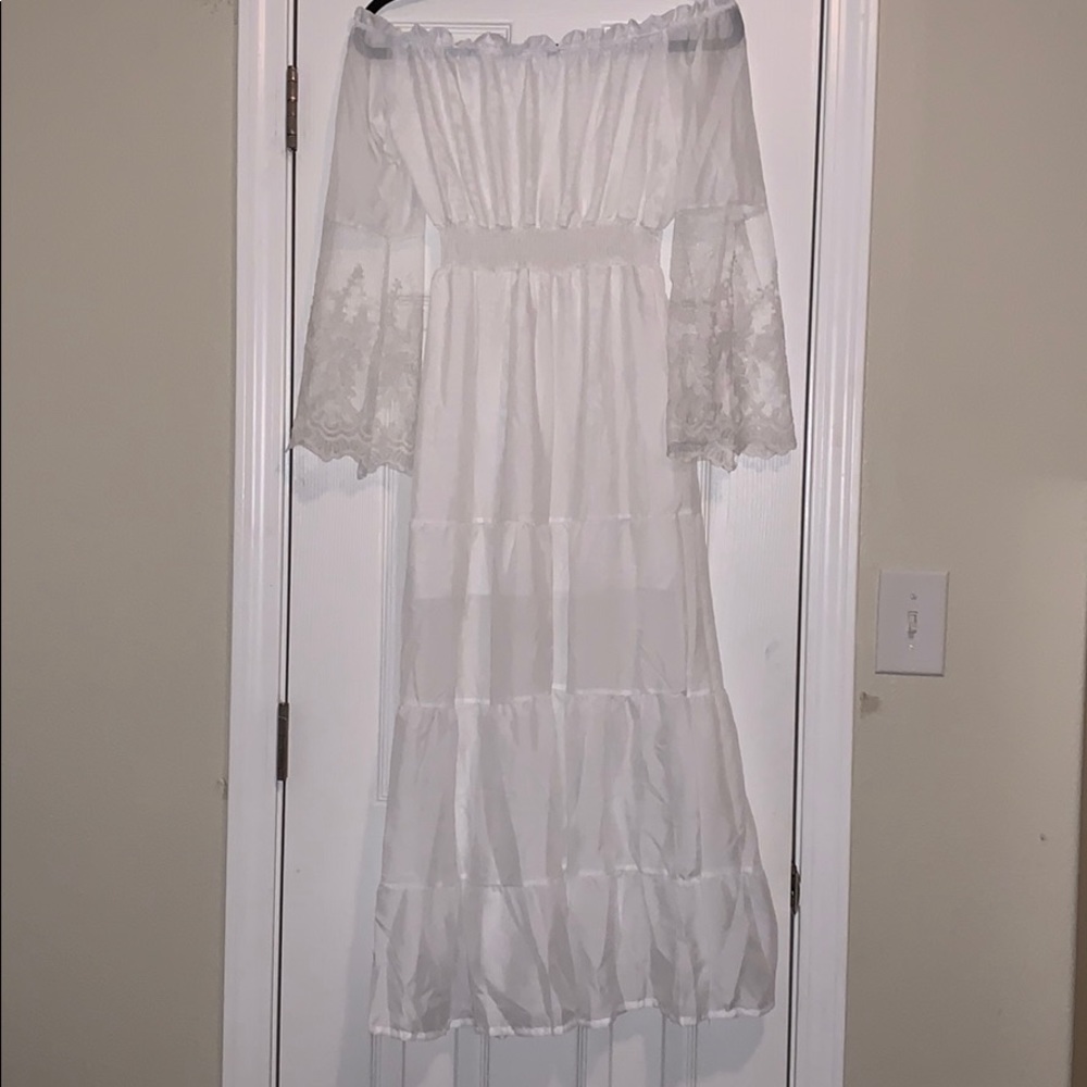 Women’s White Lacy Maxi Boho Dress